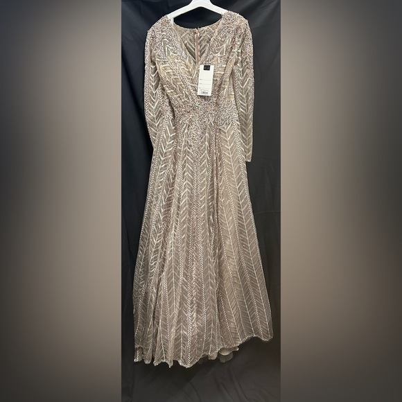 Mac Duggal 20189 NWT EMBELLISHED ILLUSION LONG SLEEVE WRAP OVER A LINE GOWN - Picture 5 of 8